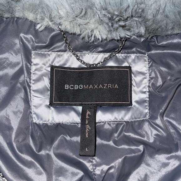BCBGMaxazria Puffer Jacket with Faux Fur Collar. Silver Color. Women’s Size L - Picture 7 of 11
